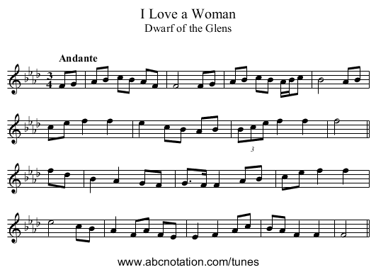 I Love a Woman - staff notation