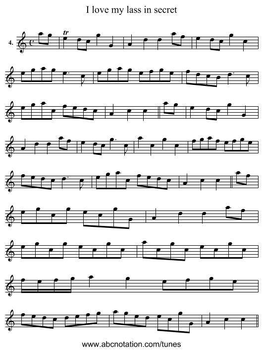 I love my lass in secret - staff notation
