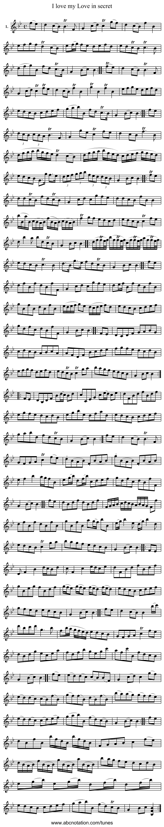 I love my Love in secret - staff notation