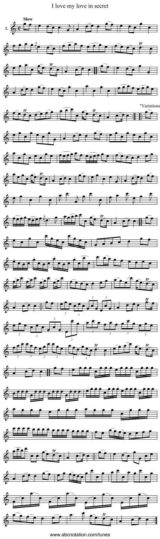I love my love in secret - staff notation