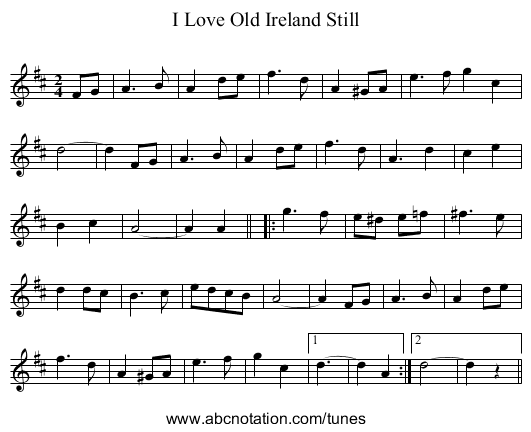 I Love Old Ireland Still - staff notation