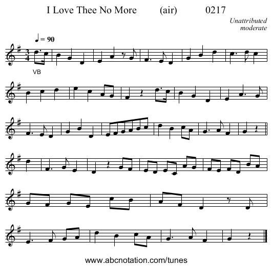 I Love Thee No More         (air)           0217 - staff notation