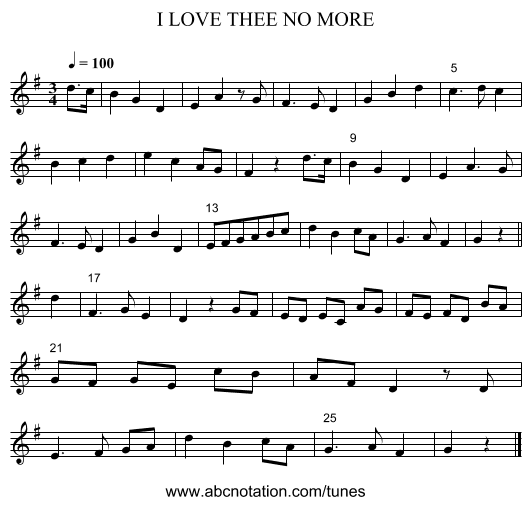 I LOVE THEE NO MORE - staff notation