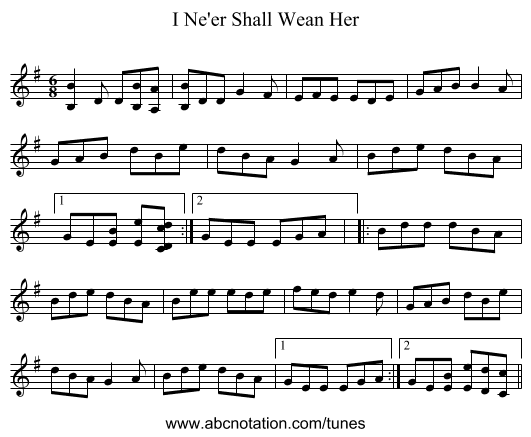 I Ne'er Shall Wean Her - staff notation