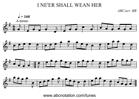 I NE'ER SHALL WEAN HER - staff notation