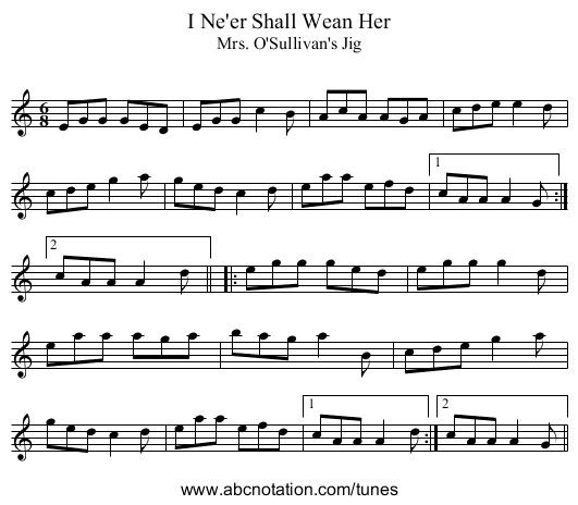 I Ne'er Shall Wean Her - staff notation