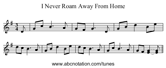 I Never Roam Away From Home - staff notation