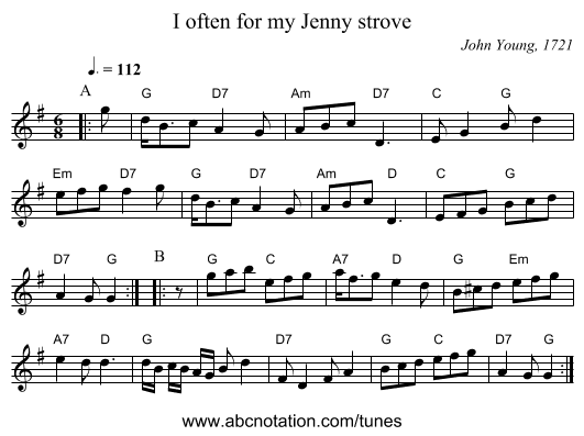 I often for my Jenny strove - staff notation