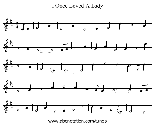 I Once Loved A Lady - staff notation