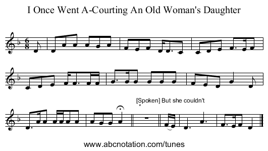 I Once Went A-Courting An Old Woman's Daughter - staff notation