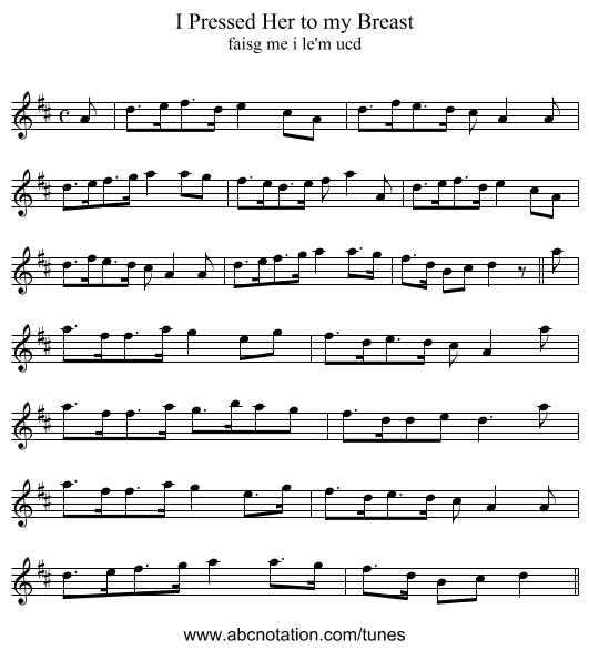 I Pressed Her to my Breast - staff notation