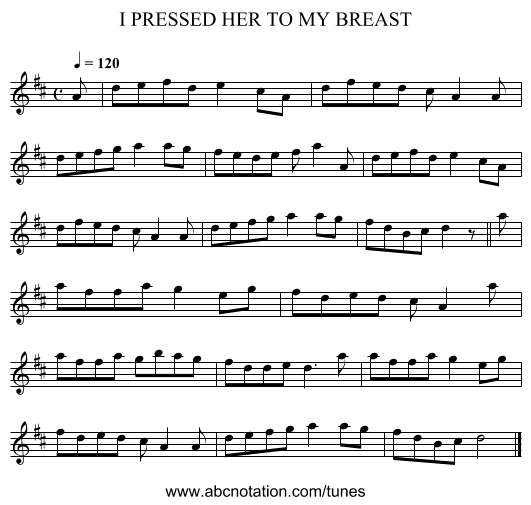 I PRESSED HER TO MY BREAST - staff notation