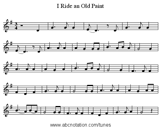 I Ride an Old Paint - staff notation