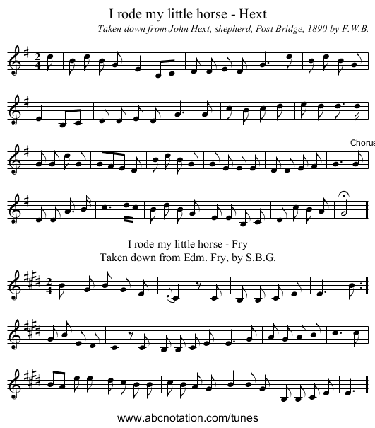 I rode my little horse - Hext - staff notation