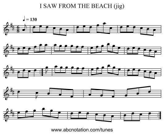 I SAW FROM THE BEACH (jig) - staff notation
