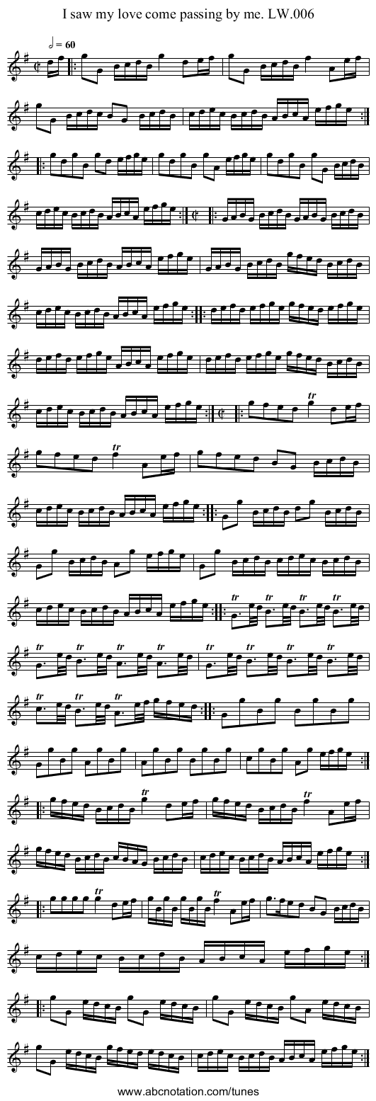 I saw my love come passing by me. LW.006 - staff notation