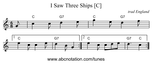 I Saw Three Ships [C] - staff notation
