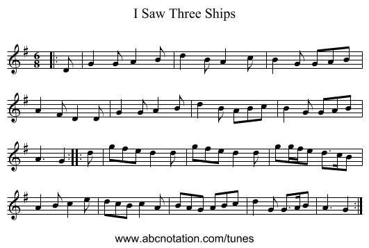 I Saw Three Ships - staff notation