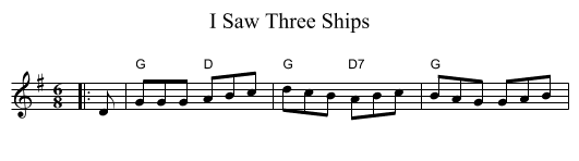 I Saw Three Ships - staff notation