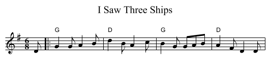 I Saw Three Ships - staff notation