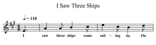 I Saw Three Ships - staff notation