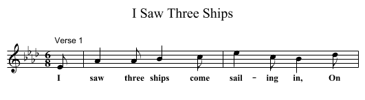 I Saw Three Ships - staff notation