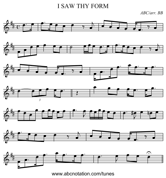 I SAW THY FORM - staff notation