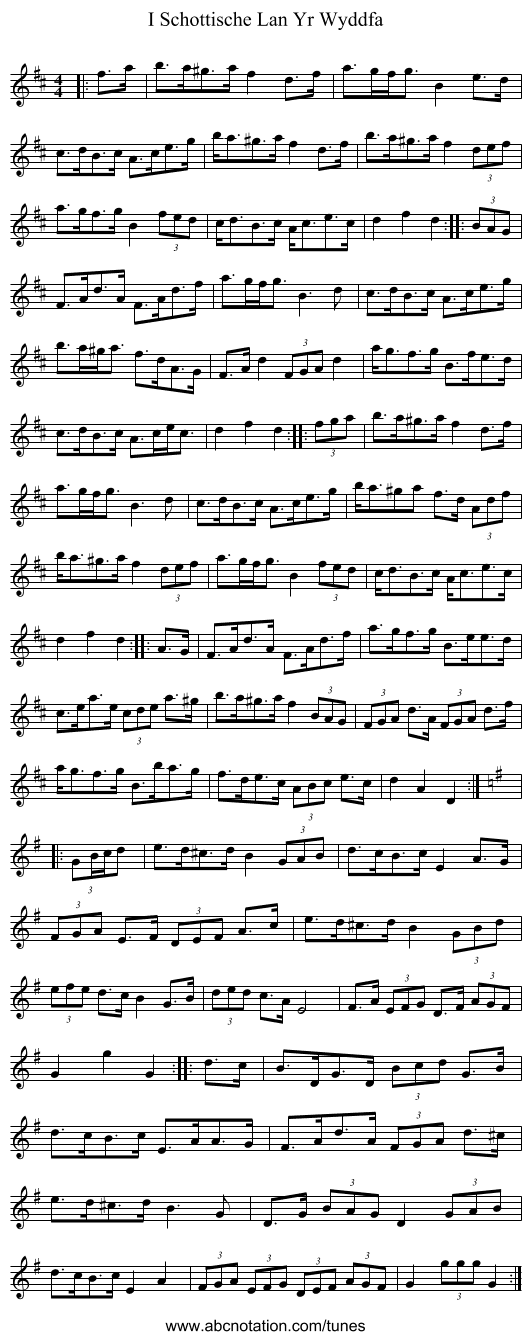 I Schottische Lan Yr Wyddfa - staff notation