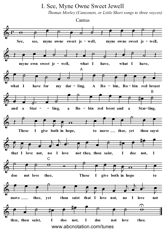 I. See, Myne Owne Sweet Jewell - staff notation