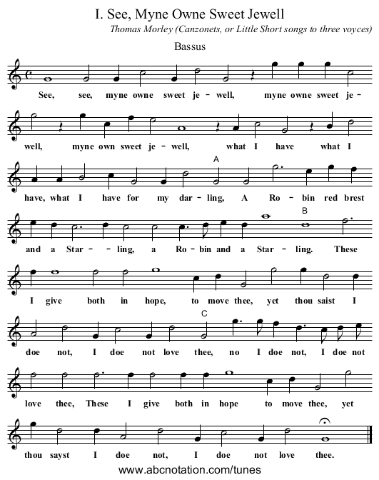 I. See, Myne Owne Sweet Jewell - staff notation