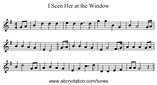 I Seen Her at the Window - staff notation