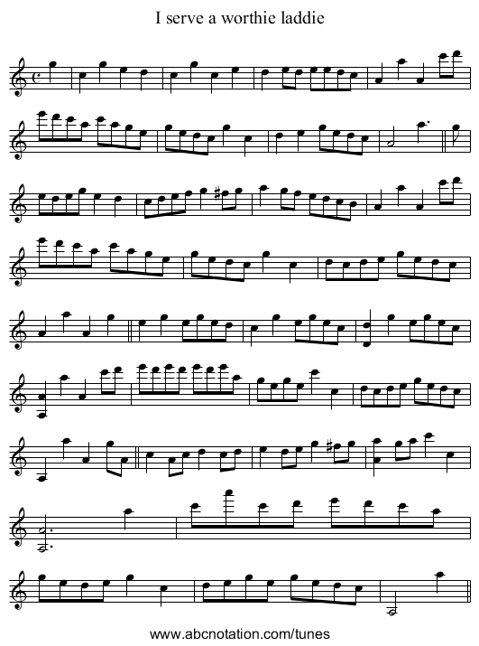 I serve a worthie laddie - staff notation