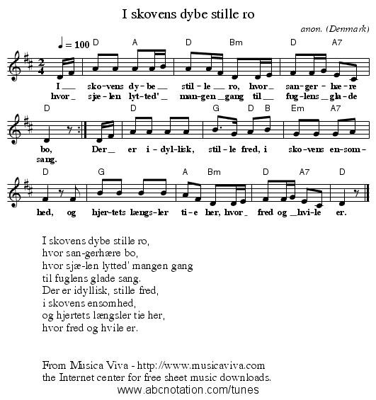 I skovens dybe stille ro - staff notation