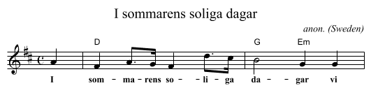 I sommarens soliga dagar - staff notation