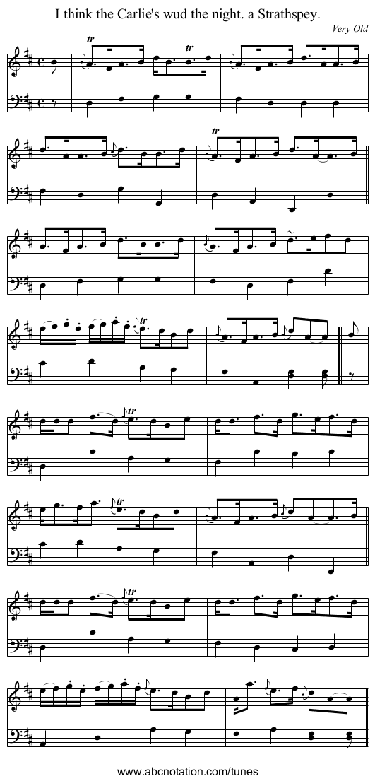 I think the Carlie's wud the night. a Strathspey. - staff notation
