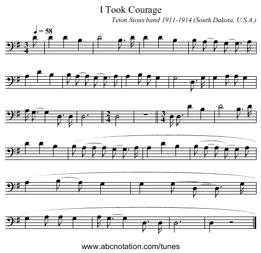 I Took Courage - staff notation