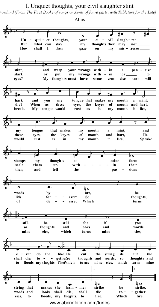 I. Unquiet thoughts, your civil slaughter stint - staff notation