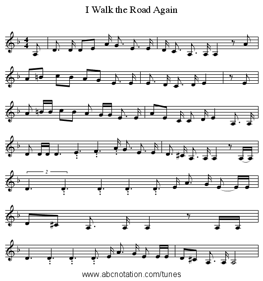 I Walk the Road Again - staff notation