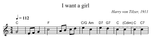 I want a girl - staff notation