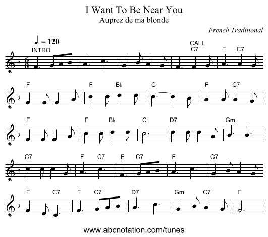 I Want To Be Near You - staff notation