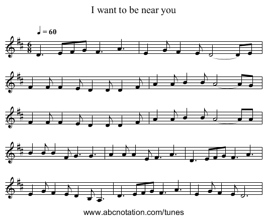 I want to be near you - staff notation