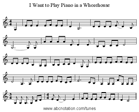 I Want to Play Piano in a Whorehouse - staff notation