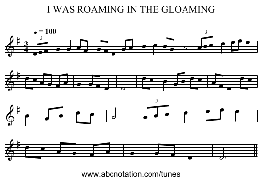 I WAS ROAMING IN THE GLOAMING - staff notation