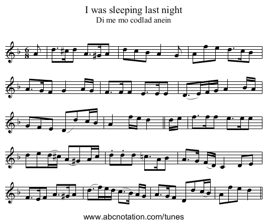 I was sleeping last night - staff notation