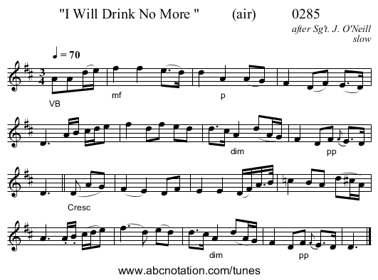 I Will Drink No More (air) 0285 - staff notation