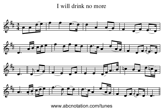 I will drink no more - staff notation