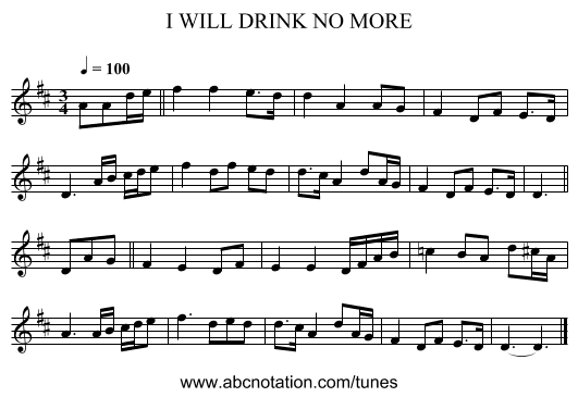 I WILL DRINK NO MORE - staff notation