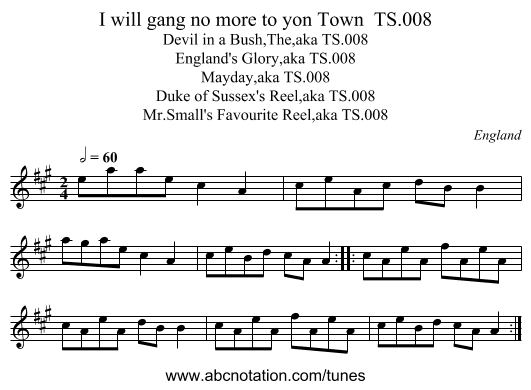 I will gang no more to yon Town  TS.008 - staff notation