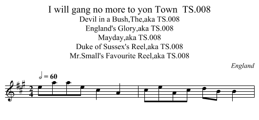 I will gang no more to yon Town  TS.008 - staff notation