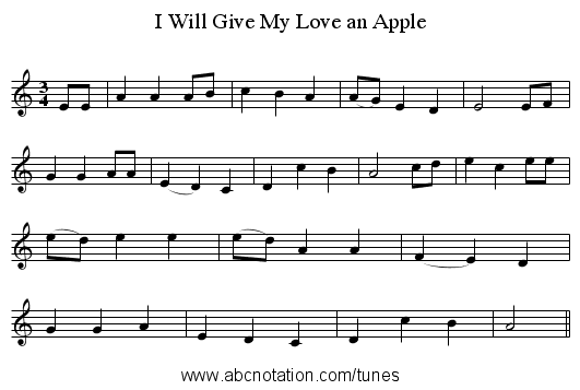I Will Give My Love an Apple - staff notation